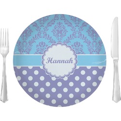Purple Damask & Dots 10" Glass Lunch / Dinner Plates - Single or Set (Personalized)