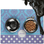 Purple Damask & Dots Dog Food Mat - Large w/ Name or Text