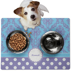 Purple Damask & Dots Dog Food Mat - Medium w/ Name or Text