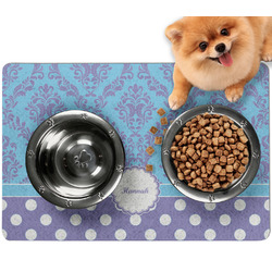 Purple Damask & Dots Dog Food Mat - Small w/ Name or Text