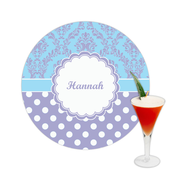 Custom Purple Damask & Dots Printed Drink Topper -  2.5" (Personalized)