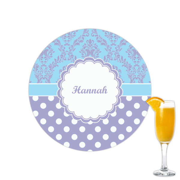 Custom Purple Damask & Dots Printed Drink Topper - 2.15" (Personalized)