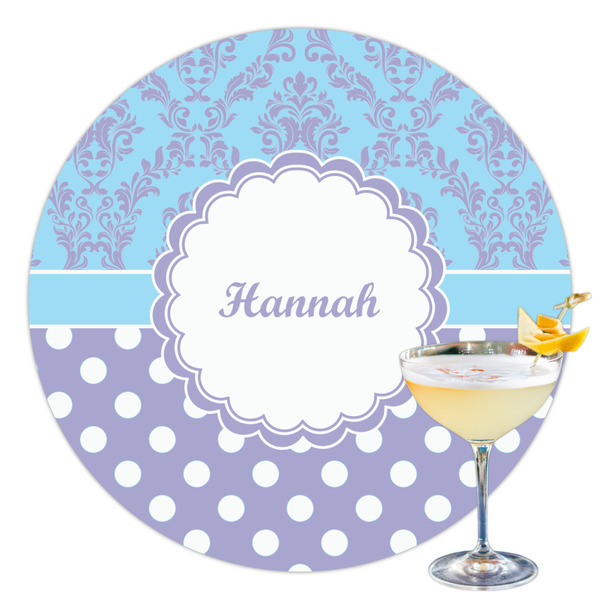 Custom Purple Damask & Dots Printed Drink Topper - 3.5" (Personalized)