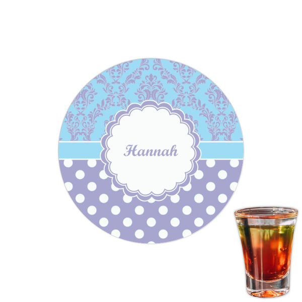 Custom Purple Damask & Dots Printed Drink Topper - 1.5" (Personalized)