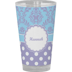 Purple Damask & Dots Pint Glass - Full Color (Personalized)