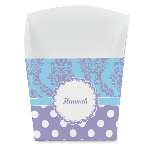 Custom Purple Damask & Dots French Fry Favor Boxes (Personalized)