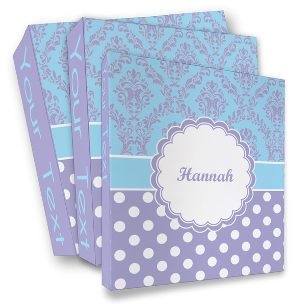 Custom Purple Damask & Dots 3 Ring Binder - Full Wrap (Personalized)