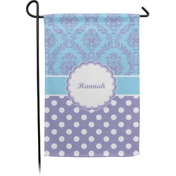Purple Damask & Dots Small Garden Flag - Double Sided w/ Name or Text