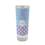 Purple Damask & Dots 2 oz Shot Glass -  Glass with Gold Rim - Set of 4 (Personalized)