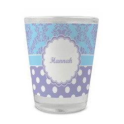 Purple Damask & Dots Glass Shot Glass - 1.5 oz - Single (Personalized)