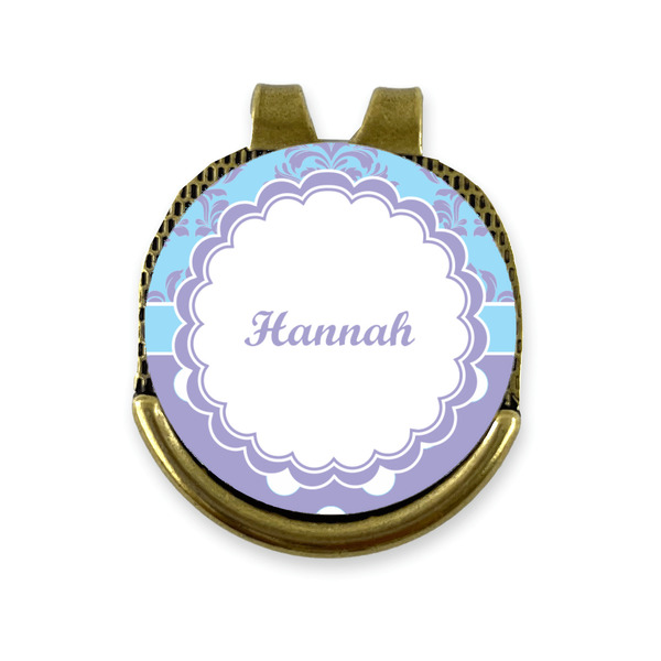 Custom Purple Damask & Dots Golf Ball Marker - Hat Clip - Gold