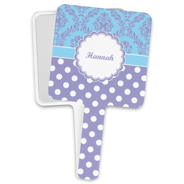 Custom Purple Damask & Dots Hand Mirror (Personalized)