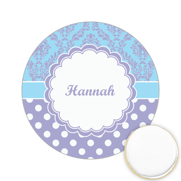 Custom Purple Damask & Dots Printed Cookie Topper - 2.15" (Personalized)