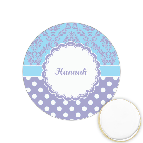 Custom Purple Damask & Dots Printed Cookie Topper - 1.25" (Personalized)