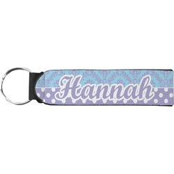 Purple Damask & Dots Neoprene Keychain Fob (Personalized)