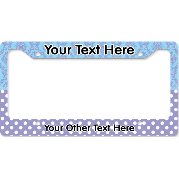 Custom Purple Damask & Dots License Plate Frame - Style B (Personalized)