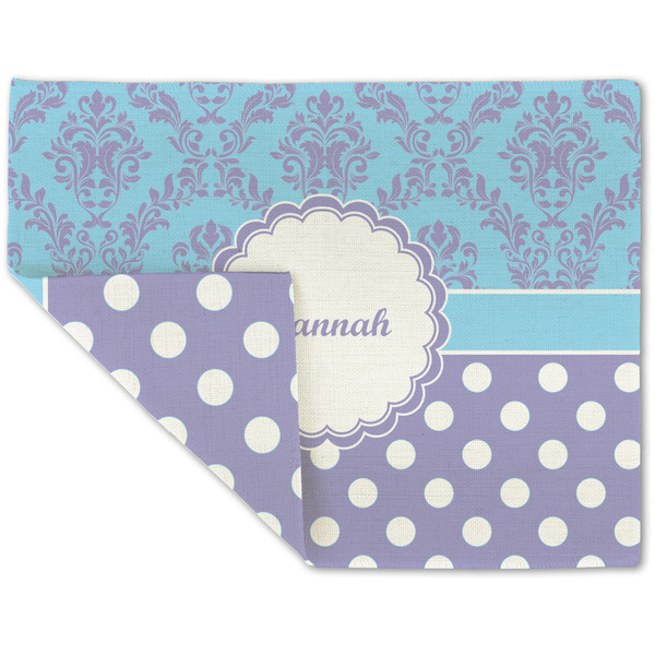 Custom Purple Damask & Dots Double-Sided Linen Placemat - Single w/ Name or Text