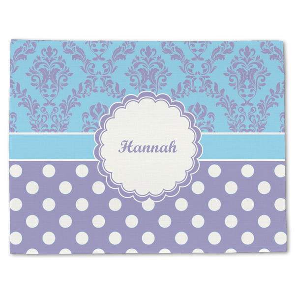 Custom Purple Damask & Dots Single-Sided Linen Placemat - Single w/ Name or Text