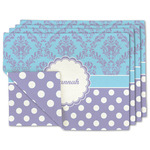 Purple Damask & Dots Double-Sided Linen Placemat - Set of 4 w/ Name or Text