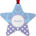 Purple Damask & Dots Metal Star Ornament - Double Sided w/ Name or Text