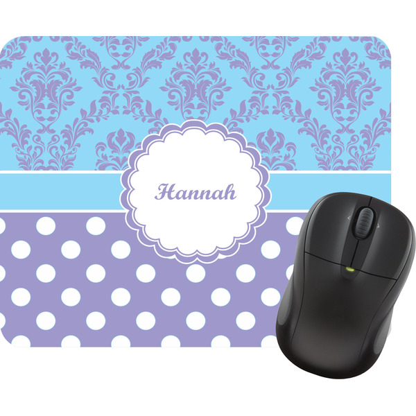 Custom Purple Damask & Dots Rectangular Mouse Pad (Personalized)