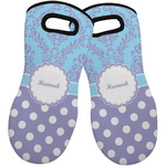 Purple Damask & Dots Neoprene Oven Mitts - Set of 2 w/ Name or Text