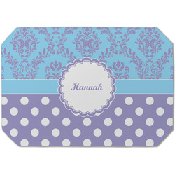 Purple Damask & Dots Dining Table Mat - Octagon (Single-Sided) w/ Name or Text