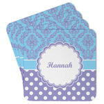 Purple Damask & Dots Paper Coasters w/ Name or Text