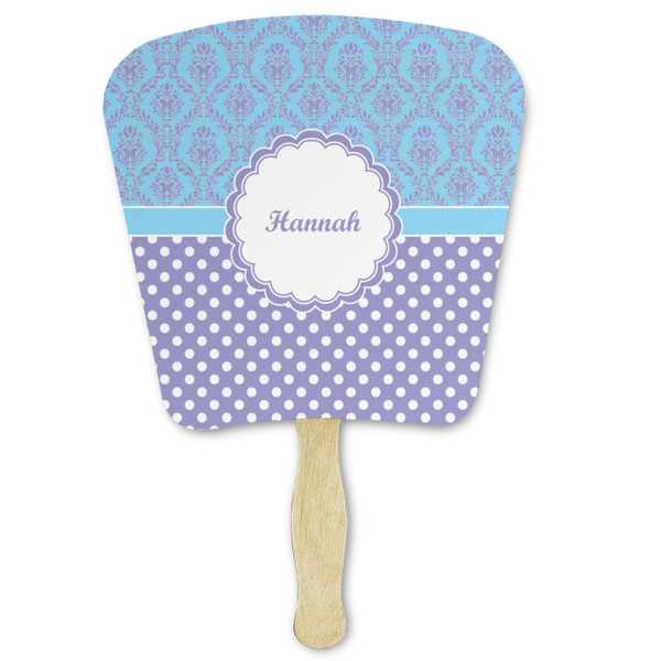 Custom Purple Damask & Dots Paper Fan (Personalized)