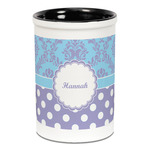 Purple Damask & Dots Ceramic Pencil Holders - Black