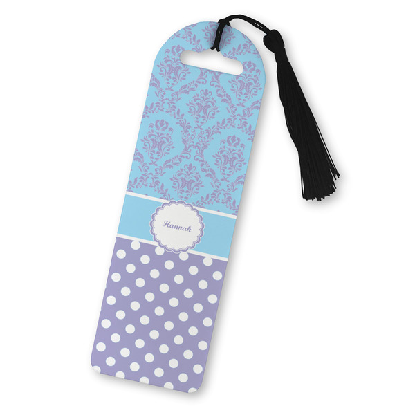 Custom Purple Damask & Dots Plastic Bookmark (Personalized)