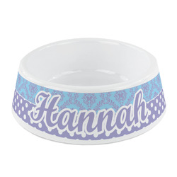 Purple Damask & Dots Plastic Dog Bowl - Small (Personalized)