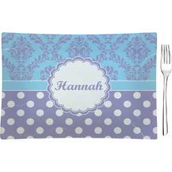 Purple Damask & Dots Rectangular Glass Appetizer / Dessert Plate - Single or Set (Personalized)