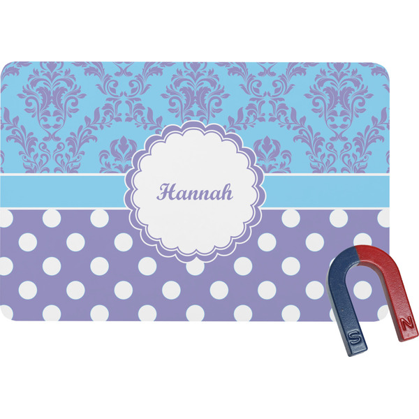 Custom Purple Damask & Dots Rectangular Fridge Magnet (Personalized)