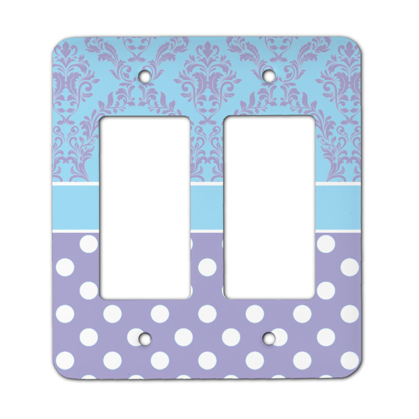 Custom Purple Damask & Dots Rocker Style Light Switch Cover - Two Switch