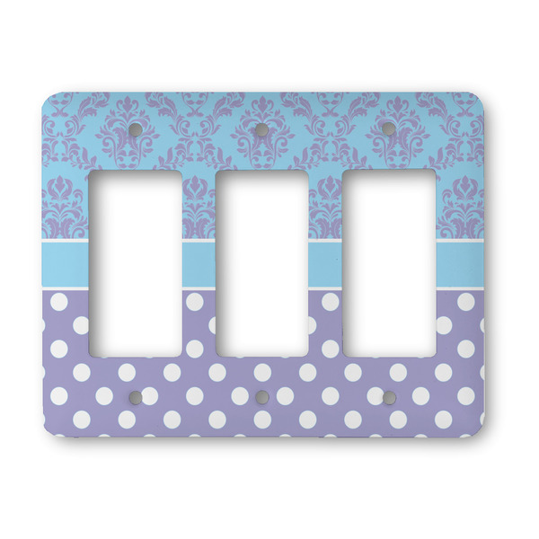 Custom Purple Damask & Dots Rocker Style Light Switch Cover - Three Switch