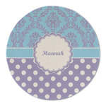 Purple Damask & Dots Round Linen Placemat - Single Sided (Personalized)