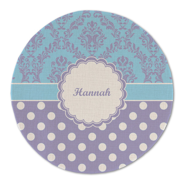 Custom Purple Damask & Dots Round Linen Placemat - Single Sided (Personalized)