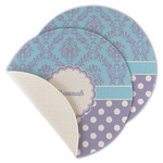 Purple Damask & Dots Round Linen Placemat - Single Sided - Set of 4 (Personalized)