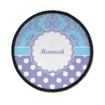 Purple Damask & Dots Iron On Round Patch w/ Name or Text