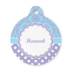 Purple Damask & Dots Round Pet ID Tag - Small (Personalized)