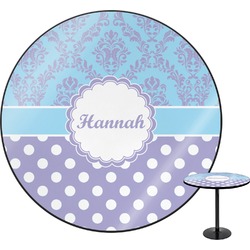 Purple Damask & Dots Round Table - 30" (Personalized)