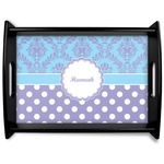 Purple Damask & Dots Black Wooden Tray - Large (Personalized)