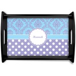 Purple Damask & Dots Black Wooden Tray - Small (Personalized)