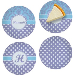 Purple Damask & Dots Set of 4 Glass Appetizer / Dessert Plate 8" (Personalized)