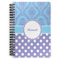 Purple Damask & Dots Spiral Notebook - 7x10 w/ Name or Text