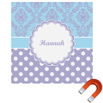 Purple Damask & Dots Square Car Magnet - 6" (Personalized)