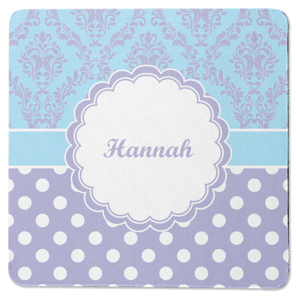 Custom Purple Damask & Dots Square Rubber Backed Coaster (Personalized)