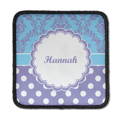Purple Damask & Dots Iron On Square Patch w/ Name or Text