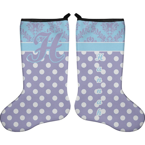 Custom Purple Damask & Dots Holiday Stocking - Double-Sided - Neoprene (Personalized)